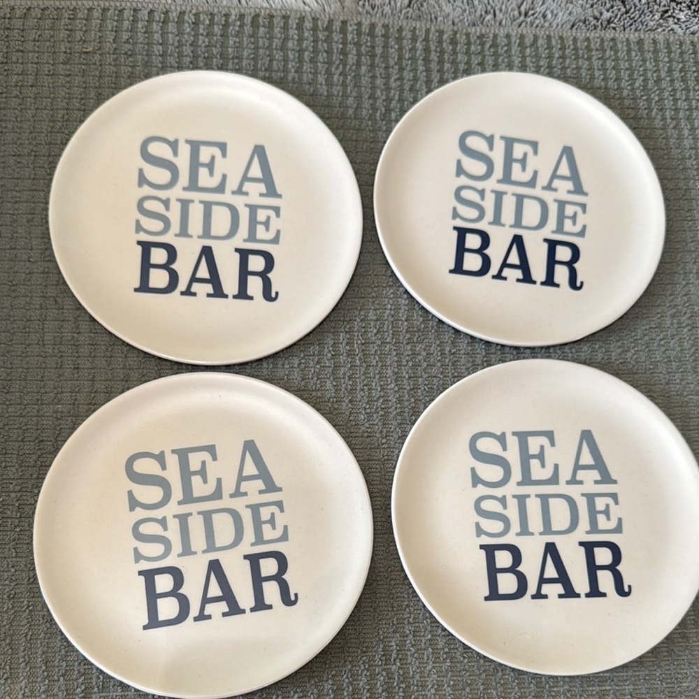 Set Of 4 Sea Side Bar 6” Bamboo Fiber Melamine BPA‎ Free Dishwasher Safe Plates